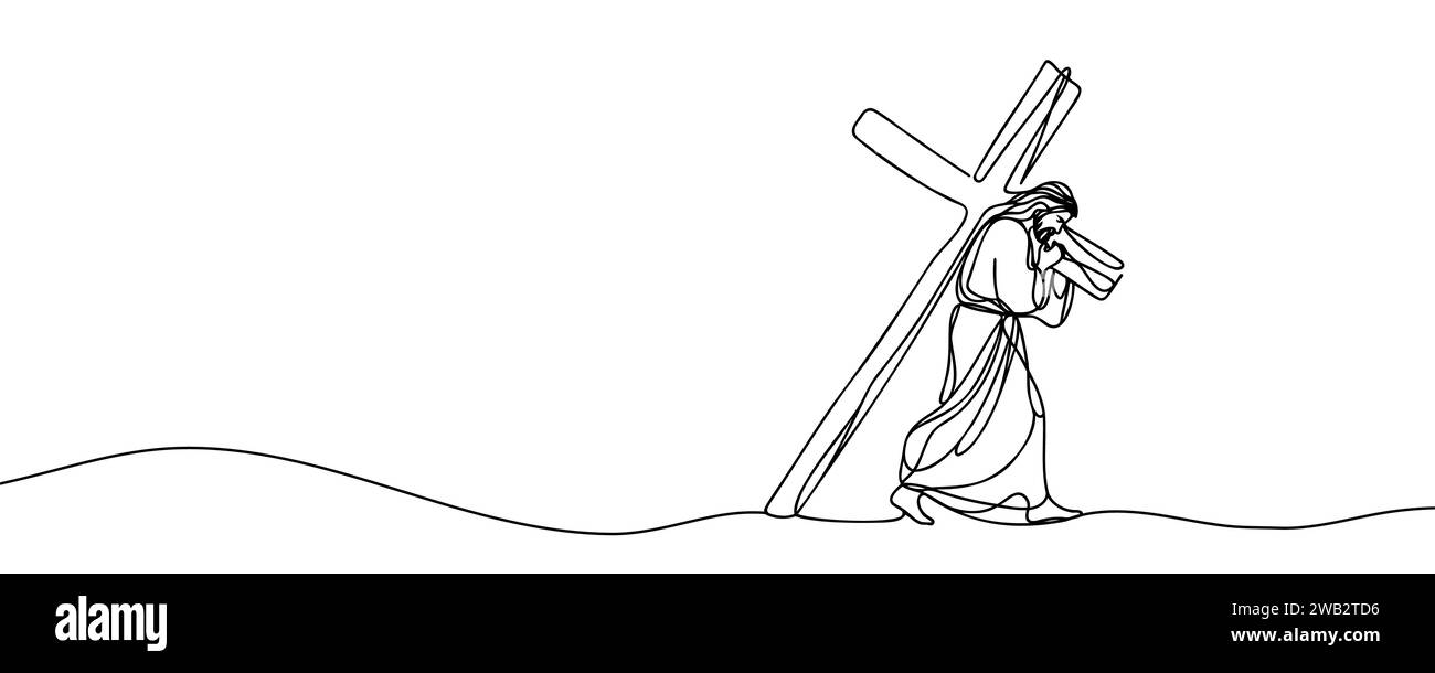 dessin de jésus-christ portant la croix tracée en ligne continue. Illustration vectorielle. Illustration de Vecteur