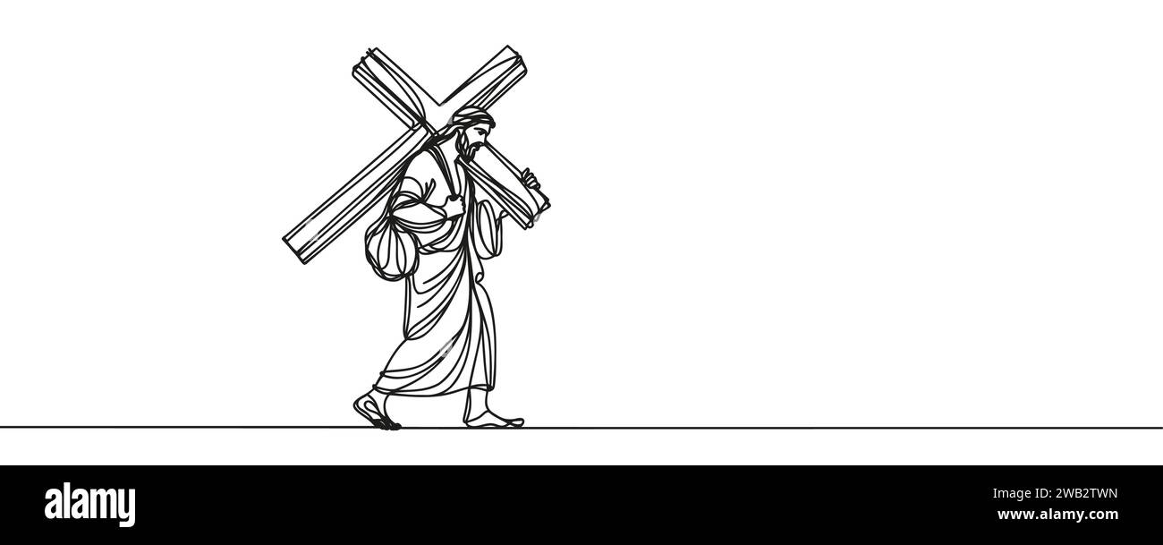 dessin de jésus-christ portant la croix tracée en ligne continue. Illustration vectorielle. Illustration de Vecteur