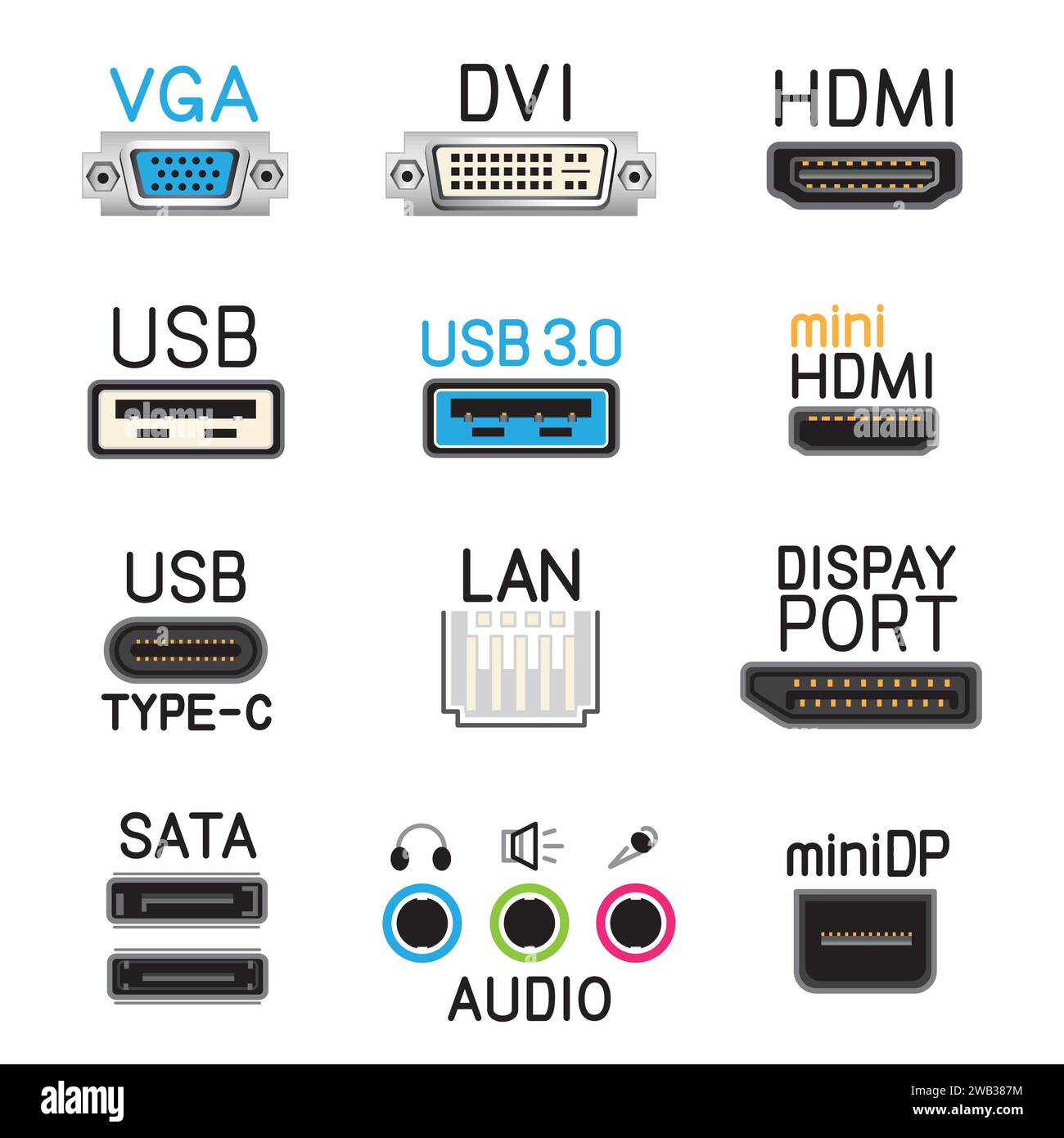 jeu de symboles de signe des icônes de l'interface du technicien du matériel Illustration de Vecteur