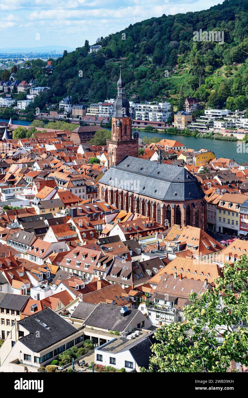 Centre-ville de Heidelberg avec l'église du Saint-Esprit, Bade Wurttemberg, Allemagne Banque D'Images