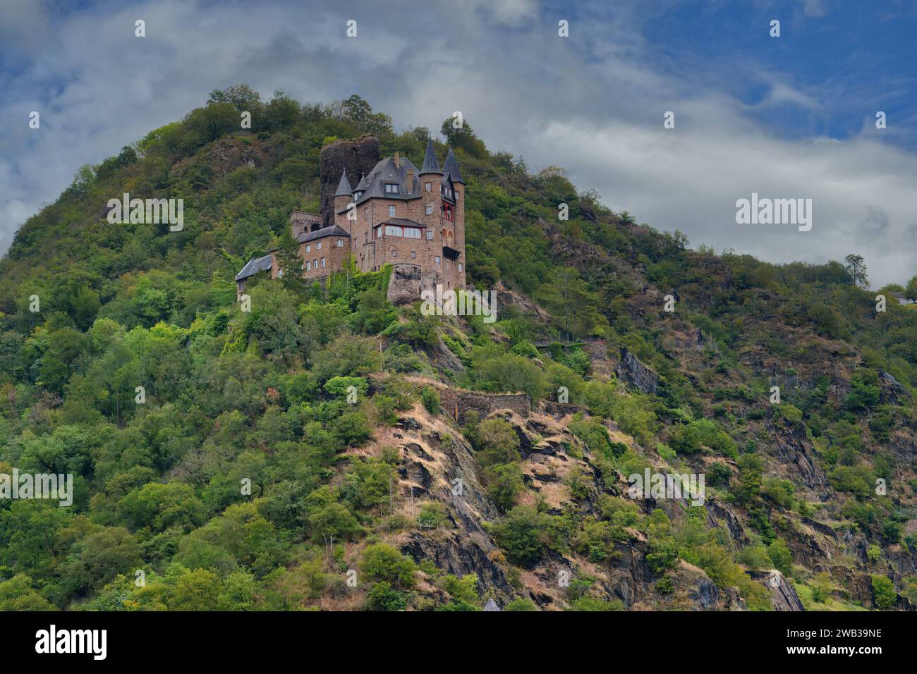 Château de Katz surplombant le Rhin, St Goarshausen, Rhénanie-Palatinat, Allemagne Banque D'Images