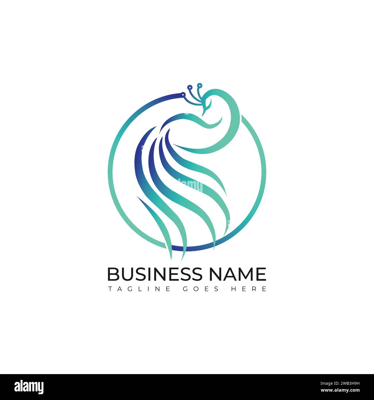 Image vectorielle de conception de logo de couleur dégradé de Peacock. Oiseau paon abstrait à l'intérieur de l'icône ou de la ligne en forme de cercle Illustration de Vecteur