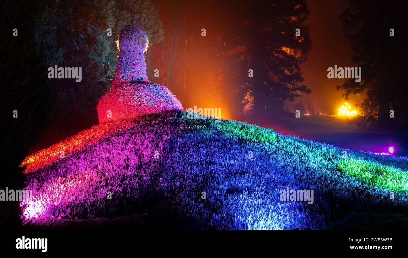 Mainau, Allemagne - 27 décembre 2023 : un jardin de Noël est un événement de Noël avec de belles créations lumineuses et illuminations sur l'île de Mainau Banque D'Images Mainau, Allemagne - 27 décembre 2023 : un jardin de Noël est un événement de Noël avec de belles créations lumineuses et illuminations sur l'île de Mainau Banque D'Images