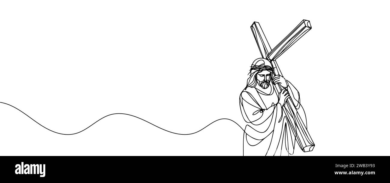 dessin de jésus-christ portant la croix tracée en ligne continue. Illustration vectorielle. Illustration de Vecteur
