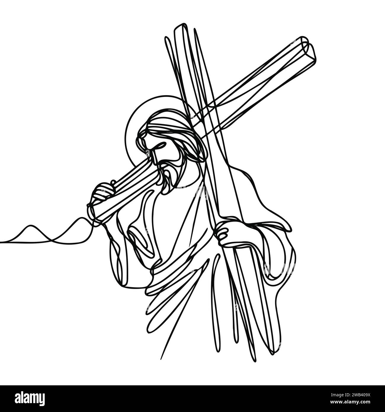 dessin de jésus-christ portant la croix tracée en ligne continue. Illustration vectorielle. Illustration de Vecteur