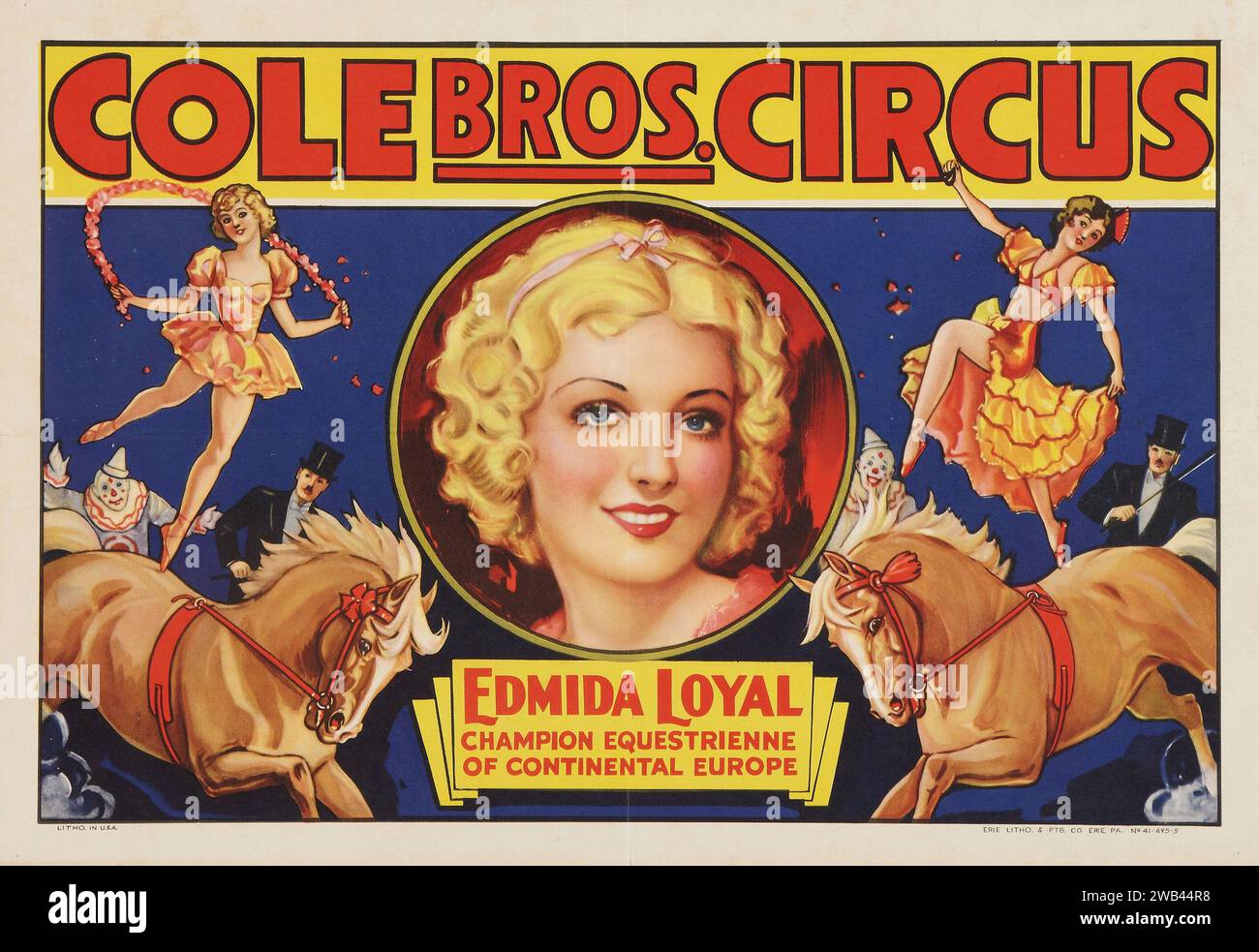 Emida Loyal, Champion Equestrienne - affiche de cirque (Cole Brothers, fin des années 1930) Banque D'Images