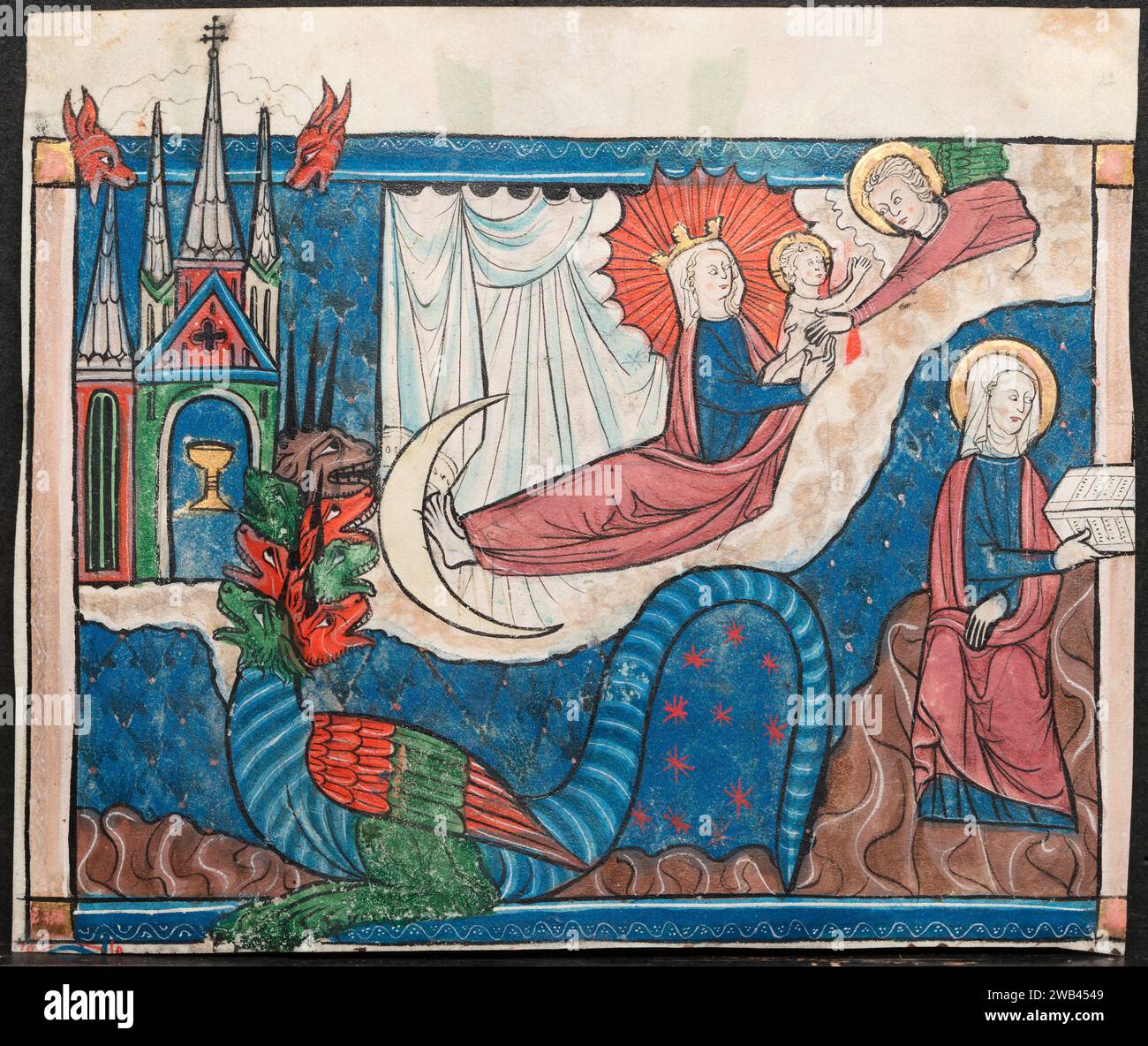 Miniature tirée d'un manuscrit de l'Apocalypse : la femme vêtue du Soleil Lorraine, France. c. 1295. Encre, tempera et or sur vélin. Banque D'Images