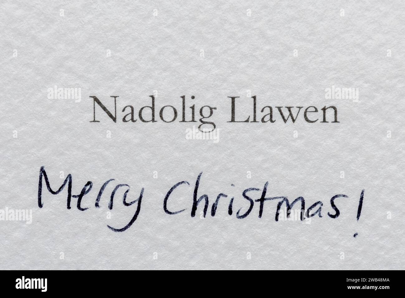 Nadolig Llawen, salutation en gallois signifiant Joyeux Noël sur une carte de Noël, pays de Galles, Royaume-Uni Banque D'Images