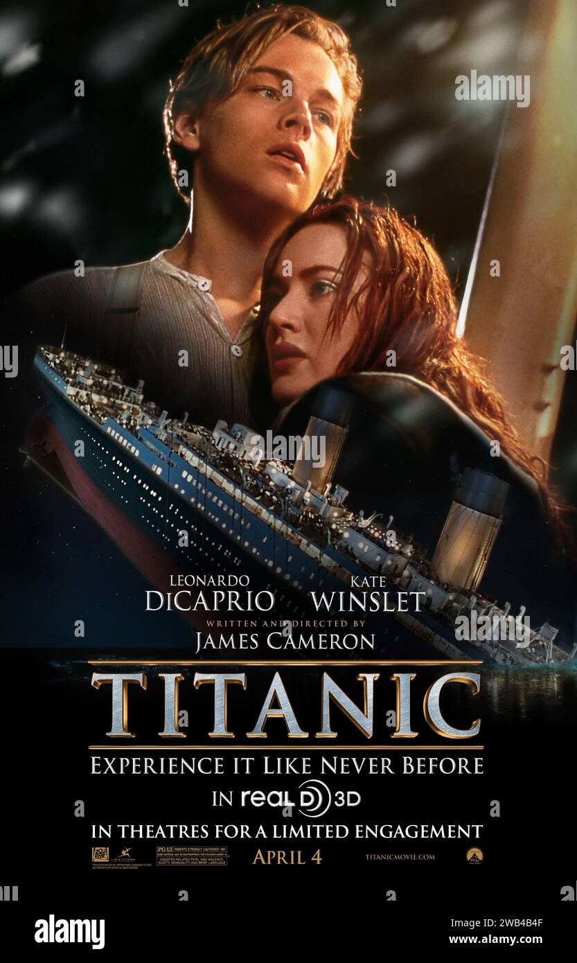 Titanic année : 1997 USA réalisateur : James Cameron Leonardo DiCaprio, Kate Winslet affiche américaine Banque D'Images