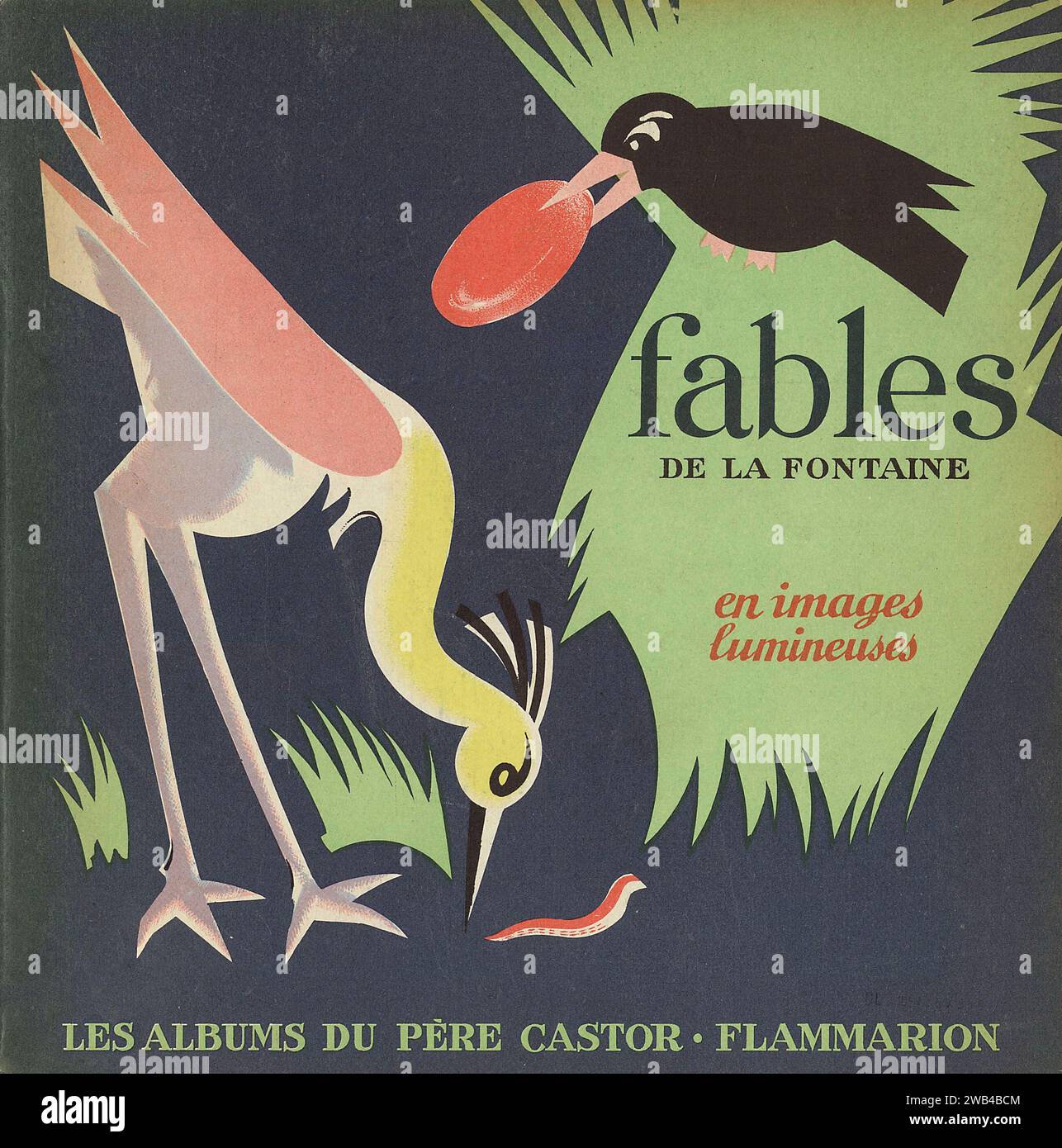 Illustration de couverture de Pierre Belvès publiée dans le livre 'Fables de la Fontaine en images lumineuses' de Gallimard, dans la collection 'les albums du Père Castor'. 1950. Banque D'Images