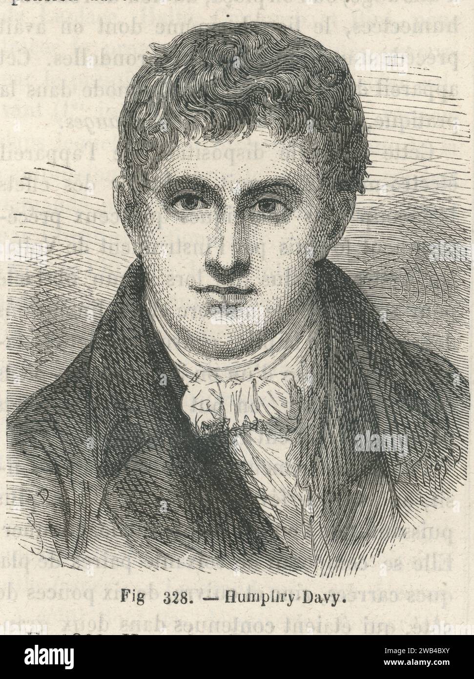 Portrait de Humphry Davy, physicien et chimiste britannique. Illustration tirée de 'les merveilles de la science ou description populaire des inventions modernes' écrite par Louis Figuier et publiée en 1867 par Furne, Jouvet et Cie Banque D'Images