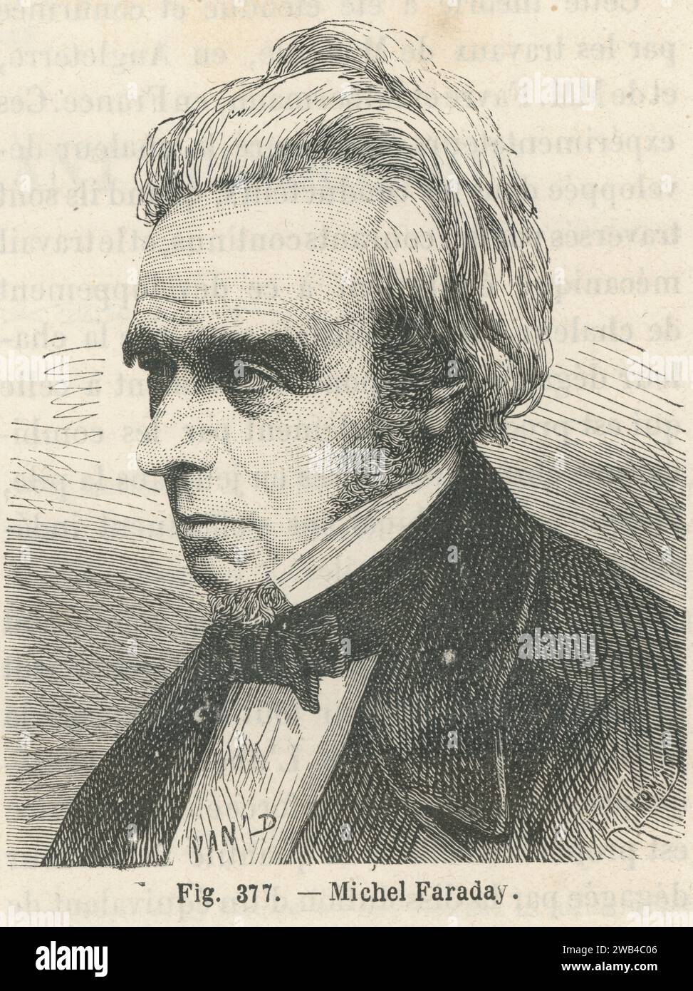 Portrait de Michael Faraday, physicien et chimiste britannique. Illustration tirée de 'les merveilles de la science ou description populaire des inventions modernes' écrite par Louis Figuier et publiée en 1867 par Furne, Jouvet et Cie Banque D'Images