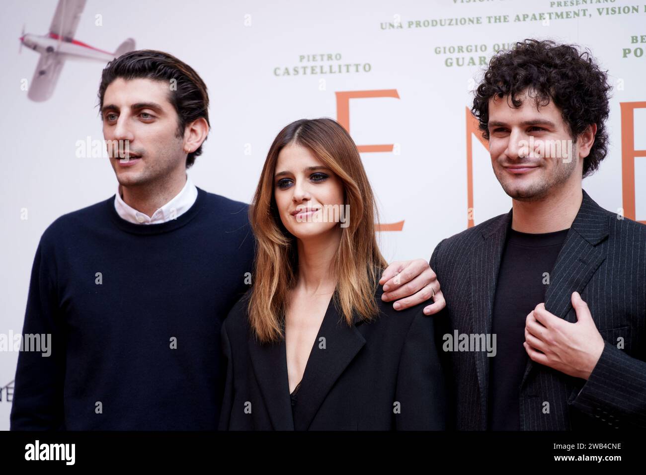 ROME, ITALIE - JANVIER 8 : Benedetta Porcaroli, Pietro Castellitto et Giorgio Quarzo Guarascio assistent au photocall du film 'Enea' à l'Hôtel de Banque D'Images