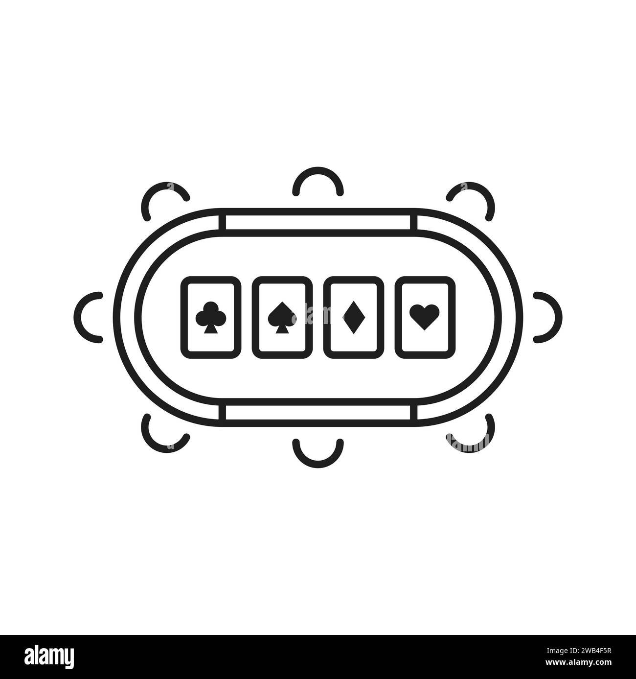 Table avec carte de poker ACES, icône de ligne d'art de casino. Icône de contour de jeux de pari de vecteur, mobilier de casino et combinaison d'as de poker Illustration de Vecteur
