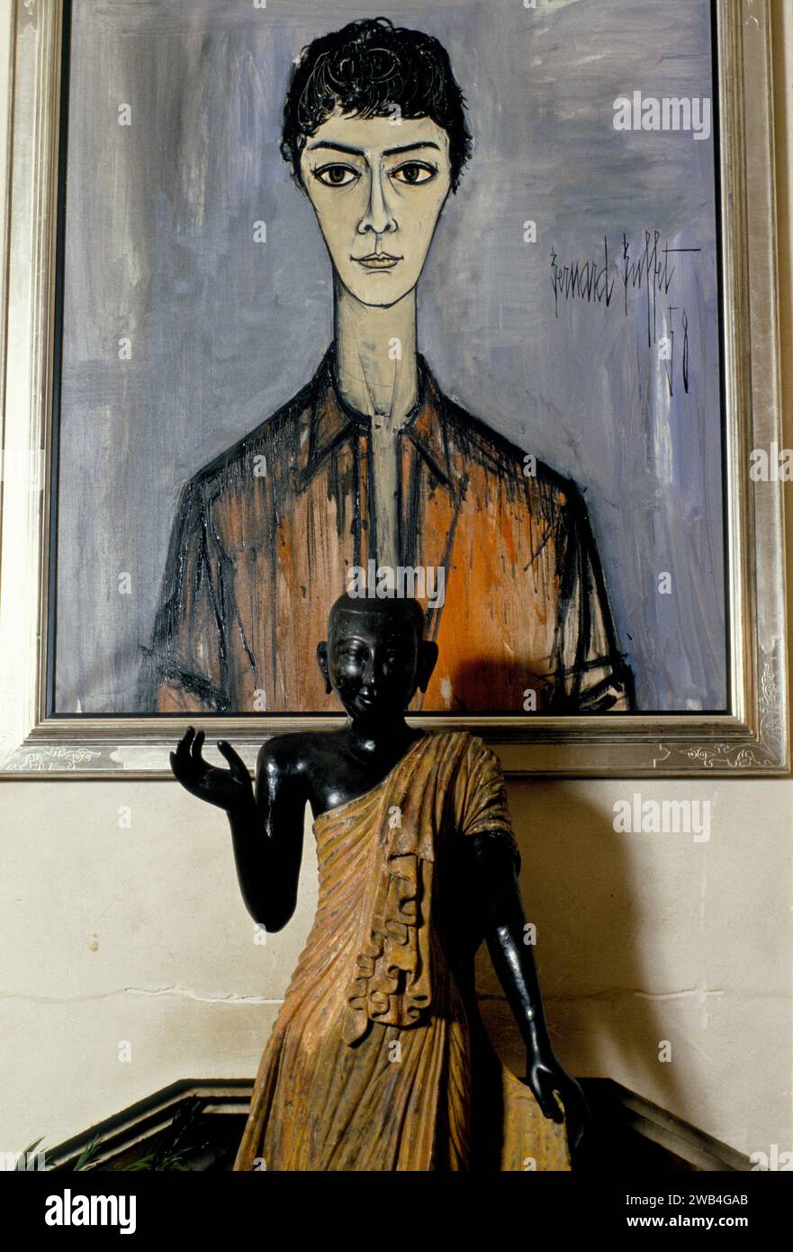 Bernard buffet artiste français peintre expressionniste (1928-1999) peinture sur mur est d'Annabel Schwob l'épouse des artistes. Intérieur leur maison à Tourtour, Provence, France, Europe des années 1994 1990 HOMER SYKES Banque D'Images