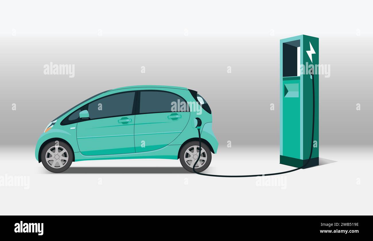bornes de recharge d'éléments de conception de voiture électrique. Illustration de Vecteur