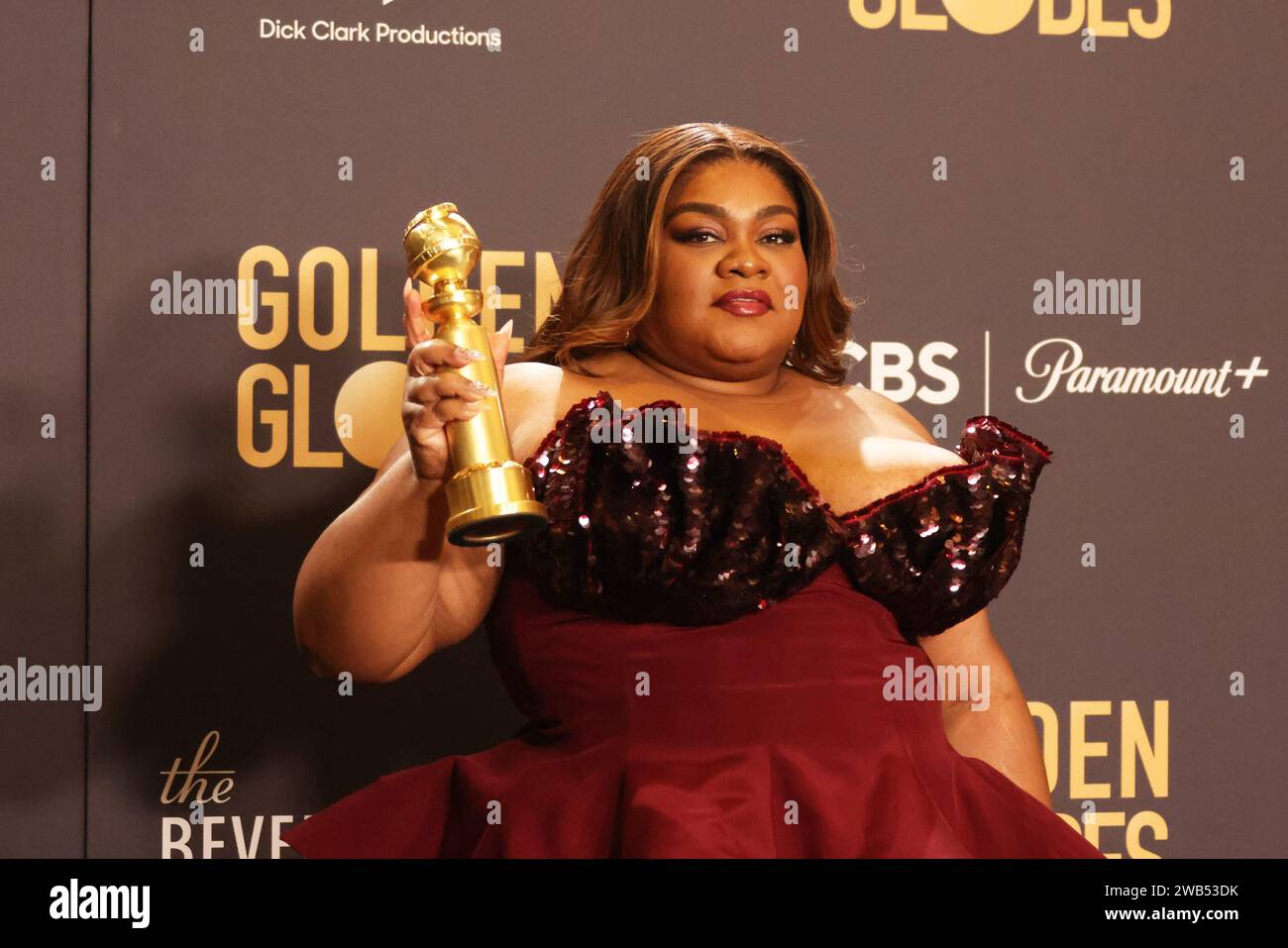 Beverly Hills, États-Unis. 07 janvier 2024. Da'Vine Joy Randolph, lauréate du prix de l'actrice de soutien pour 'The Holdovers', pose dans la salle de presse lors de la 81e édition annuelle des Golden Globe Awards au Beverly Hilton le 07 janvier 2024 à Beverly Hills, en Californie. Photo : Crash/imageSPACE crédit : Imagespace/Alamy Live News Banque D'Images