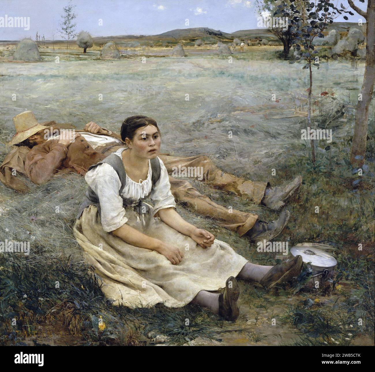 Fenaison (les foins), 1877, peinture de Jules Bastien-Lepage Banque D'Images