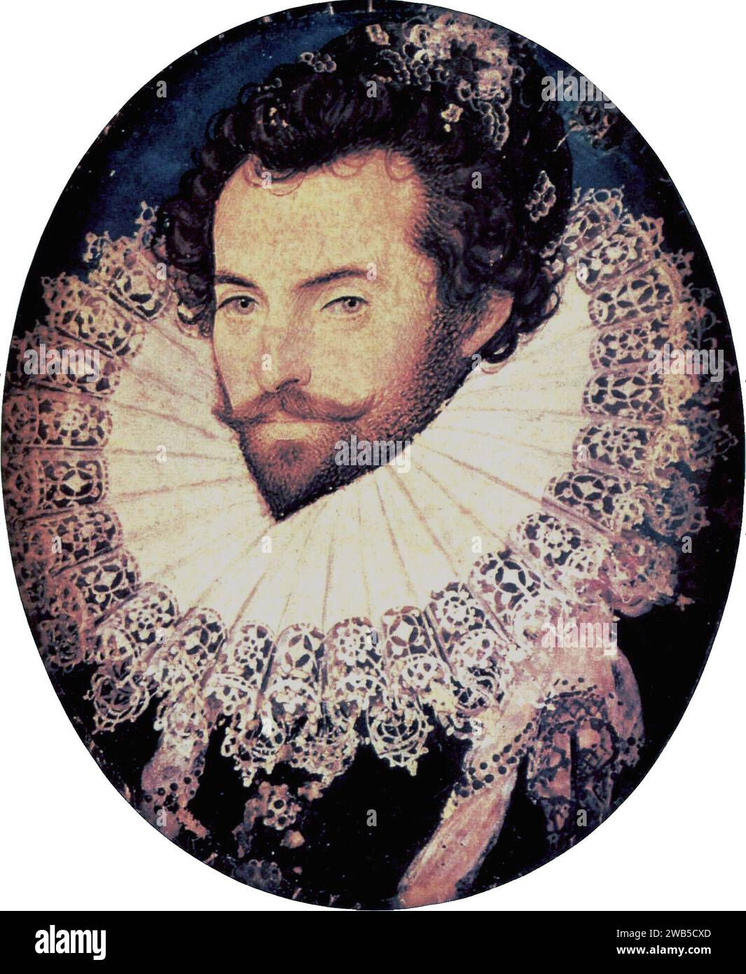 Sir Walter Raleigh, 1585, peinture de Nicholas Hilliard Banque D'Images