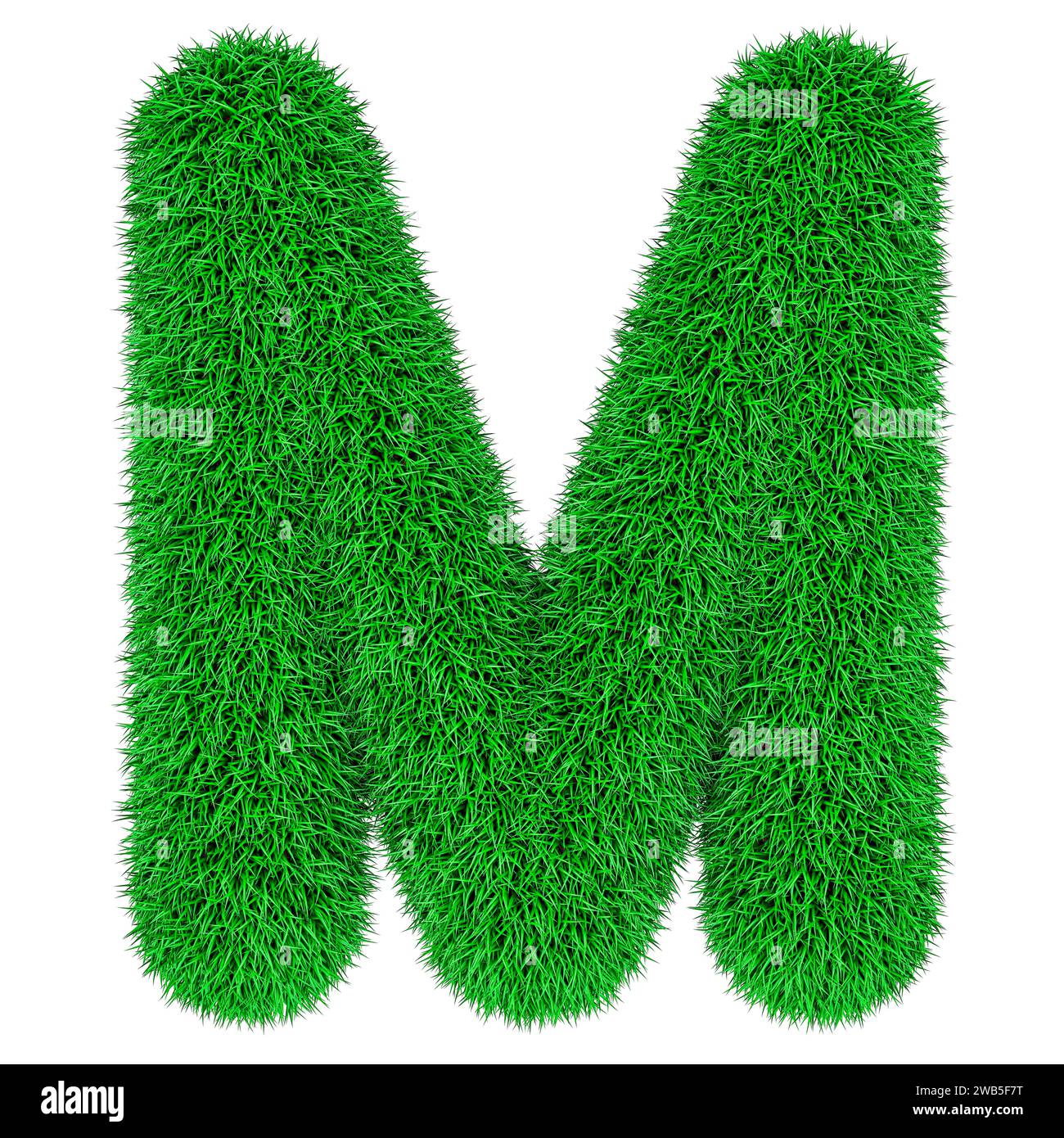 Vert herbe lettre M, rendu 3D isolé sur fond blanc Banque D'Images