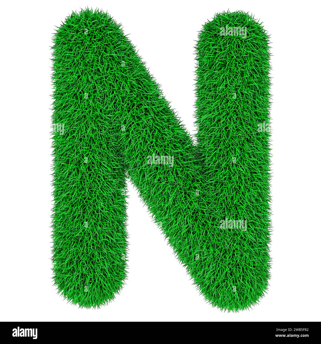 Vert herbe lettre N, rendu 3D isolé sur fond blanc Banque D'Images