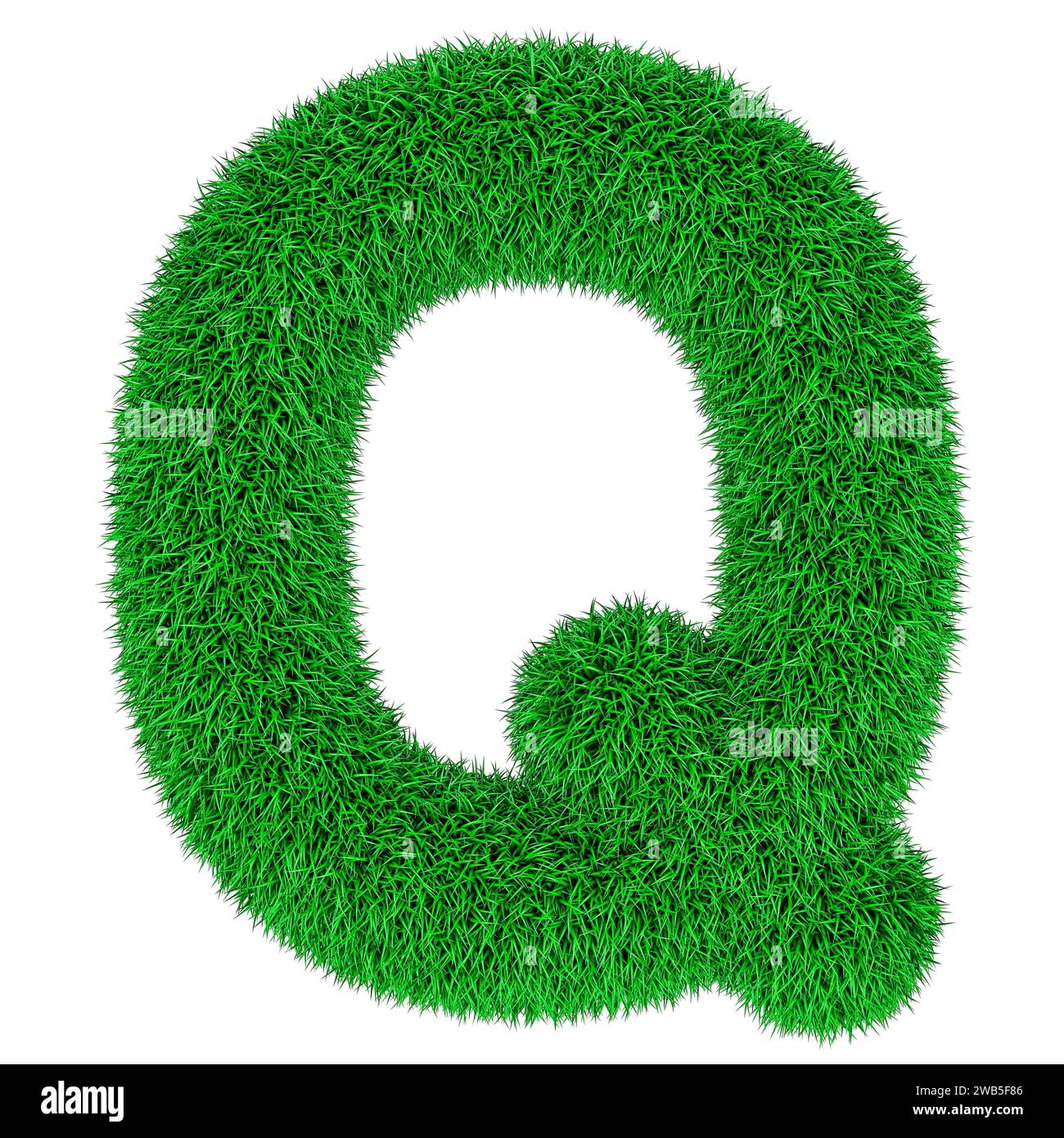 Lettre d'herbe verte Q, rendu 3D isolé sur fond blanc Banque D'Images