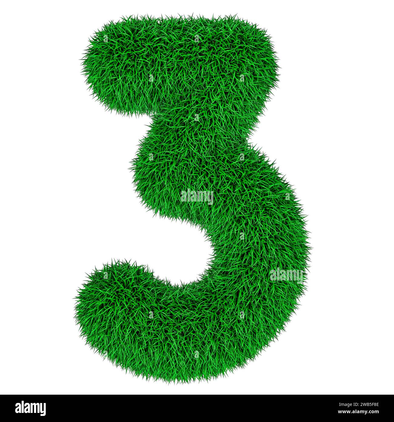 Numéro 3 de l'herbe verte, rendu 3D isolé sur fond blanc Banque D'Images
