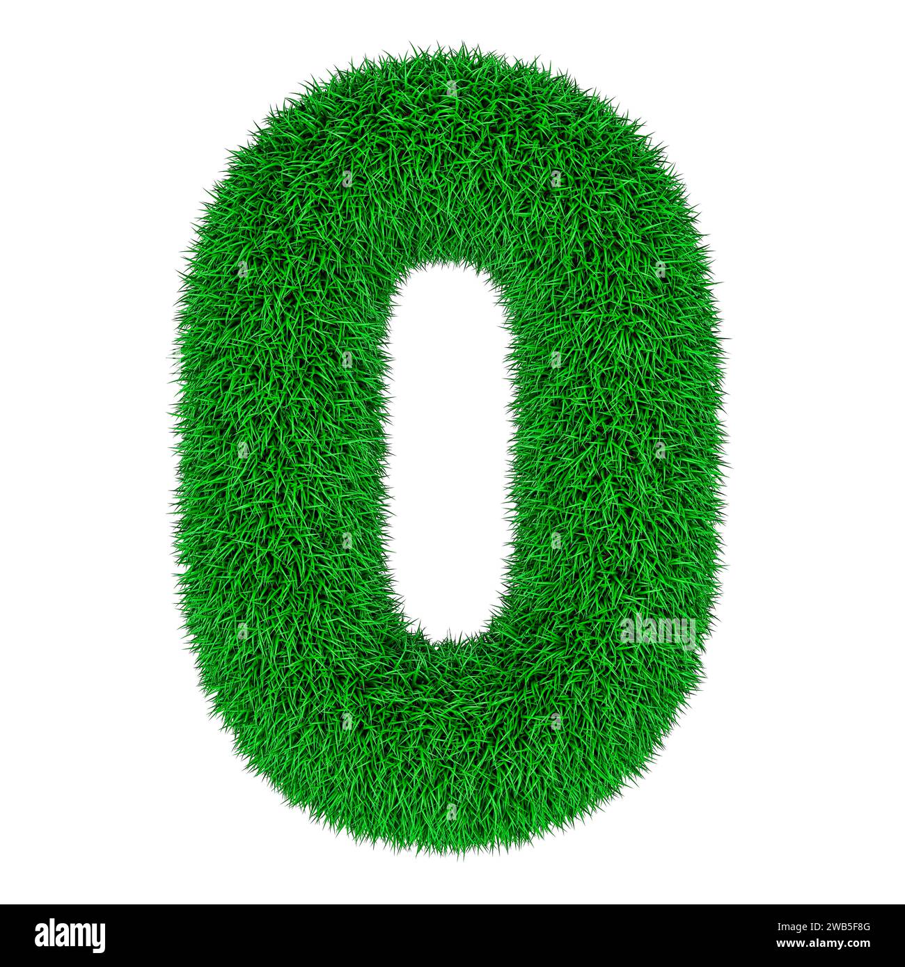 Numéro 0 de l'herbe verte, rendu 3D isolé sur fond blanc Banque D'Images
