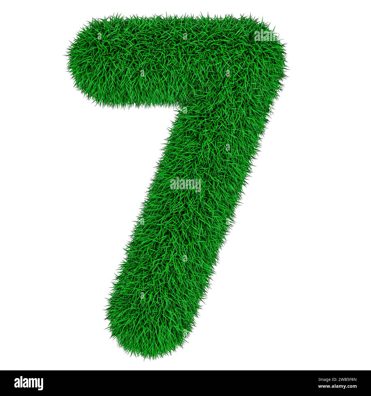 Numéro 7 de l'herbe verte, rendu 3D isolé sur fond blanc Banque D'Images