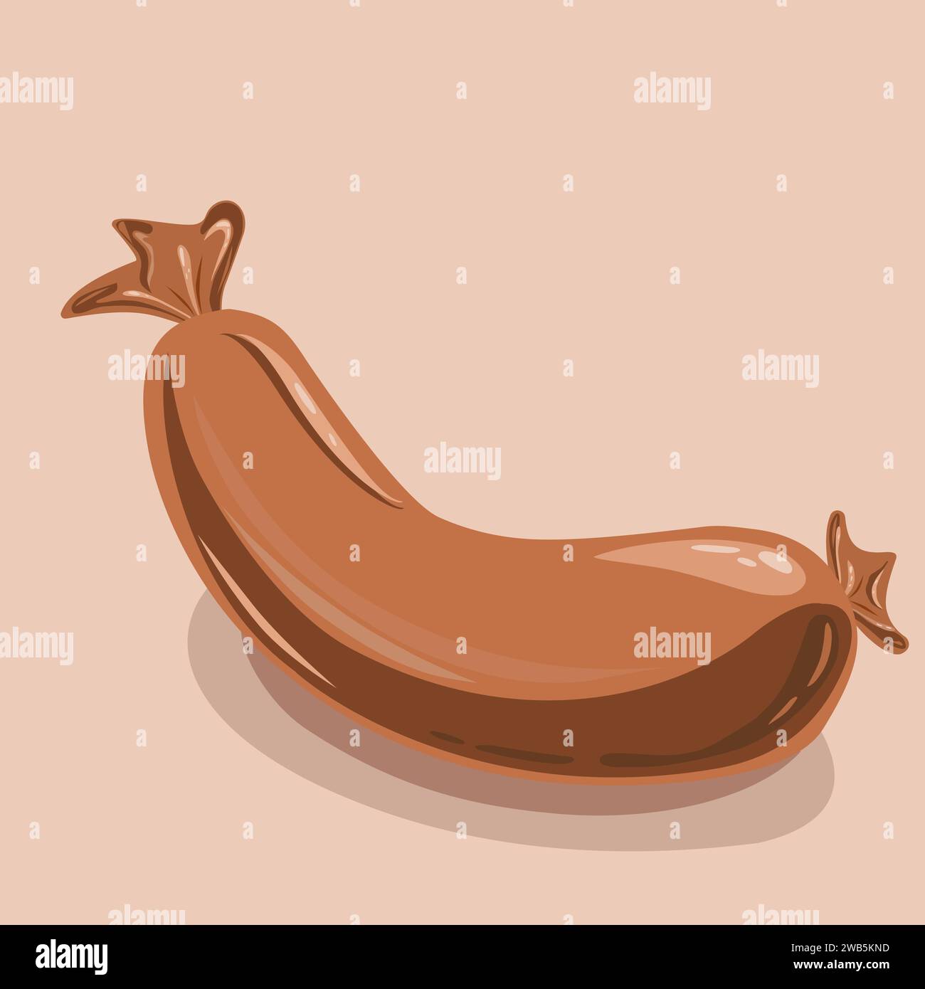 Saucisse brune simple dans un style stylisé avec des reflets et des ombres sur fond beige. Vecteur Illustration de Vecteur