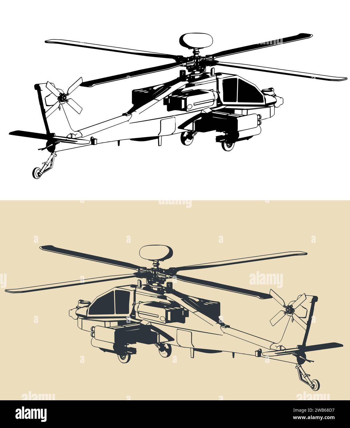 Illustrations vectorielles stylisées de AH-64 Apache Illustration de Vecteur