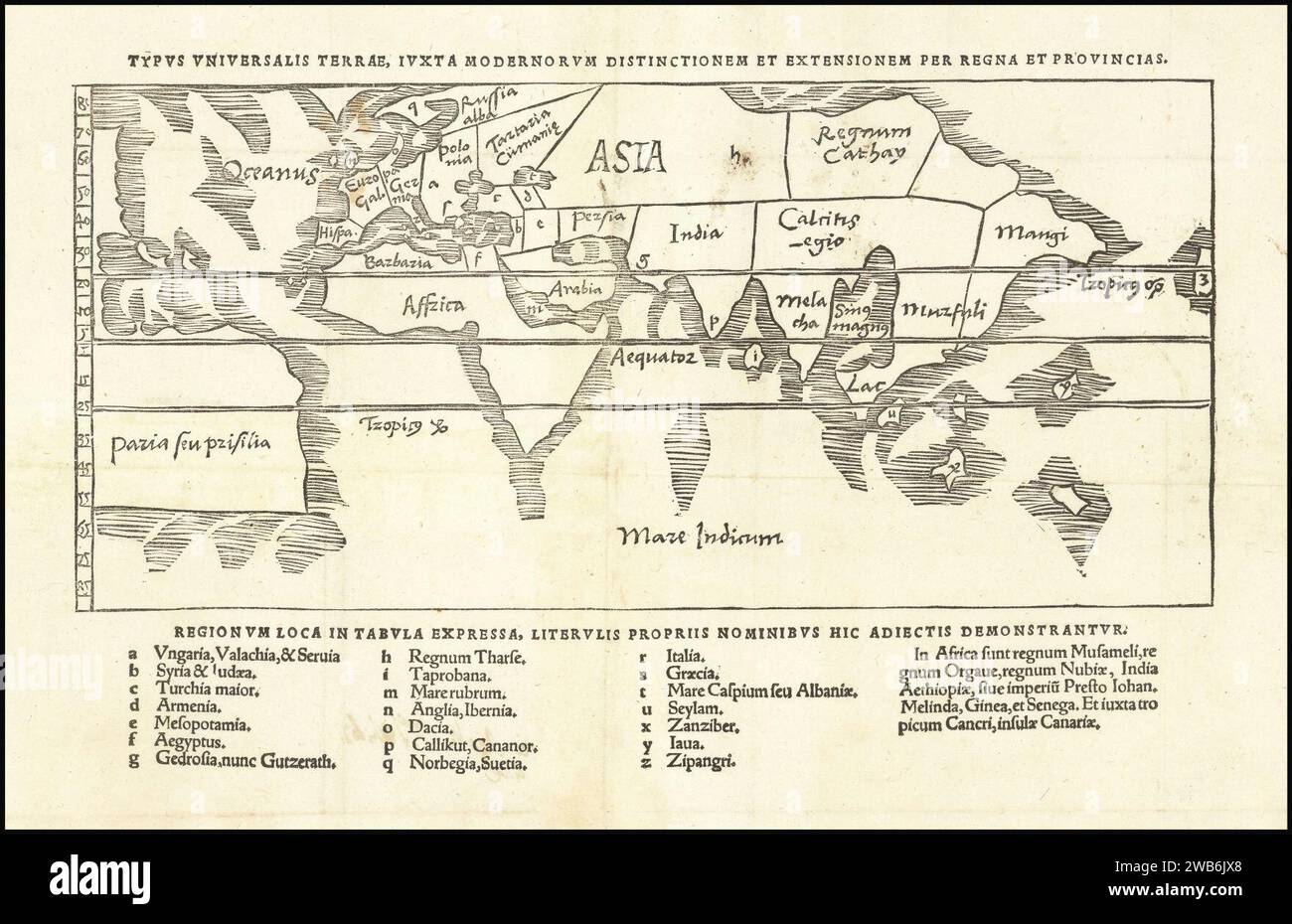 1513 carte de Gregor Reisch - typus Universalis Terrae, Iuxta Modernorum Distinctionem et Extensionem per Regna et Provincias. Banque D'Images