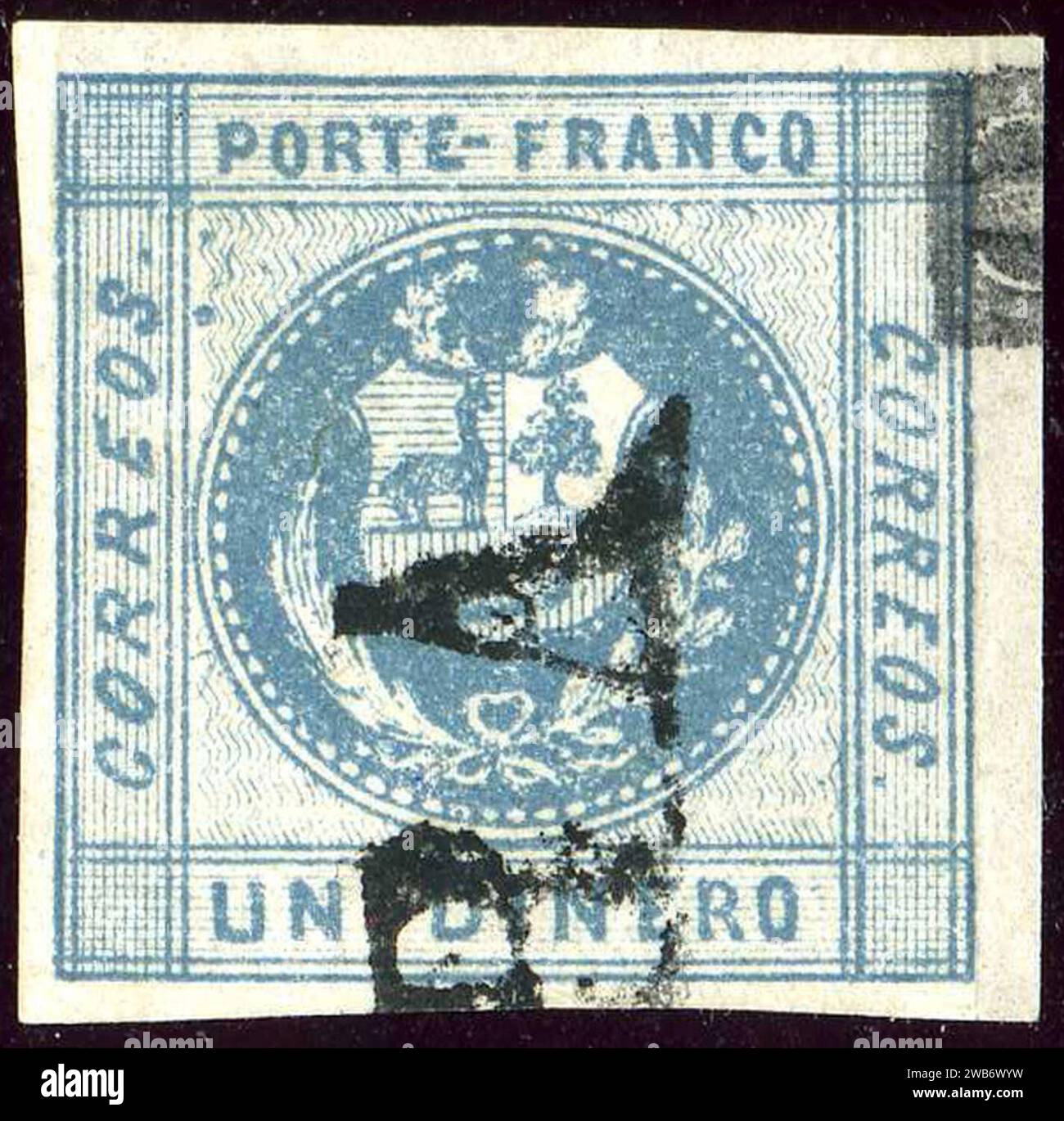 1859 1d bleu Pérou linéaire Mi6a Yv4. Banque D'Images