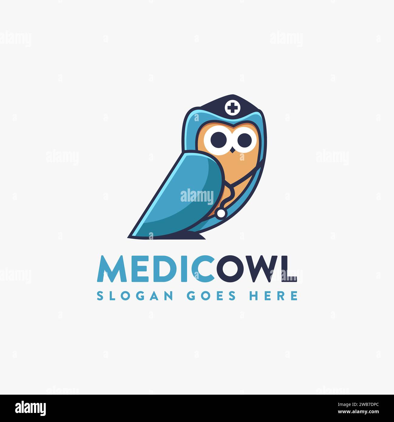 Illustration vectorielle de mascotte de logo de hibou médical amusant sur fond blanc Illustration de Vecteur