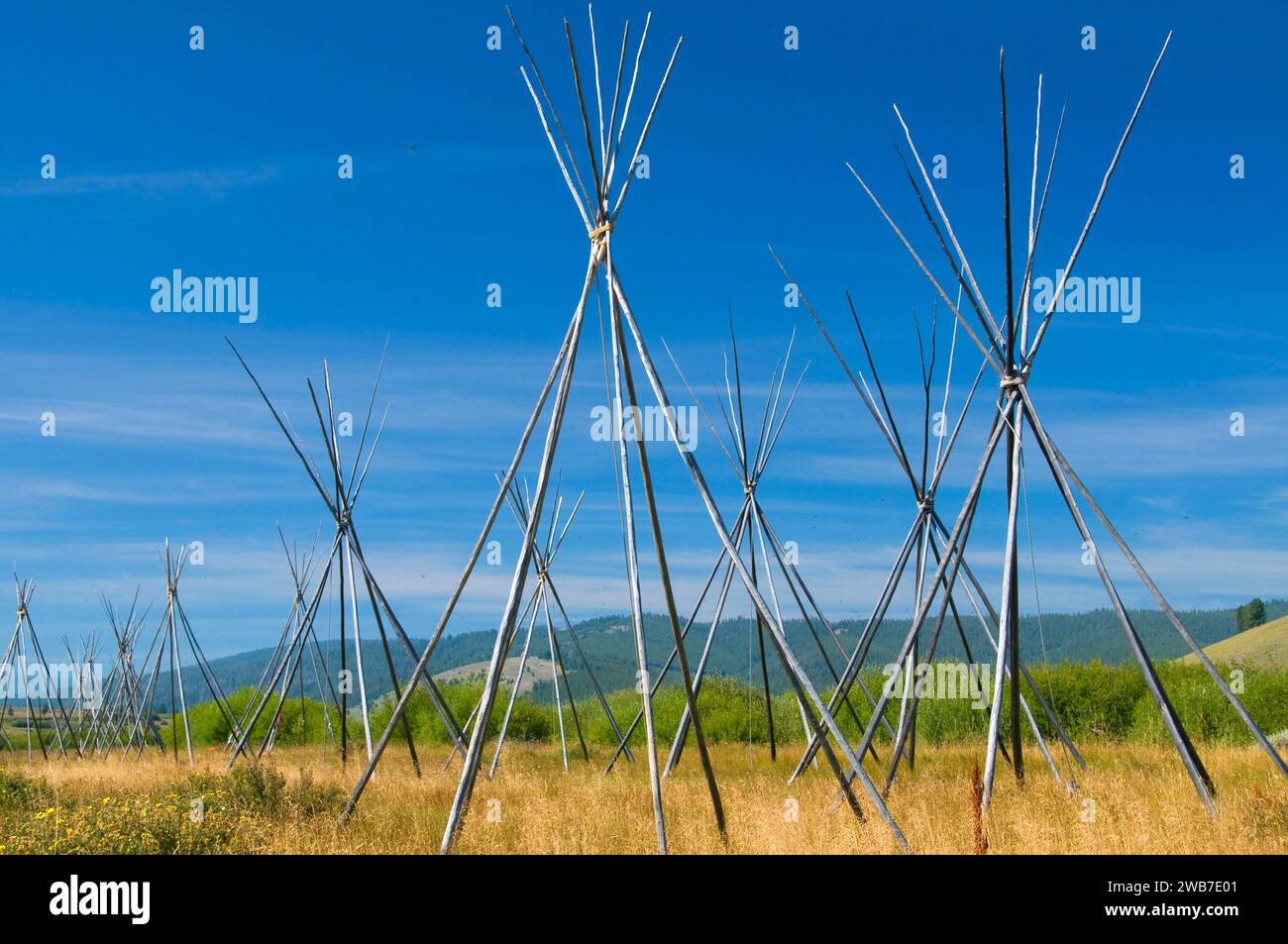 Tipis au camp nez Perce, champ de bataille national de Big Hole, parc historique national nez Perce, Montana Banque D'Images