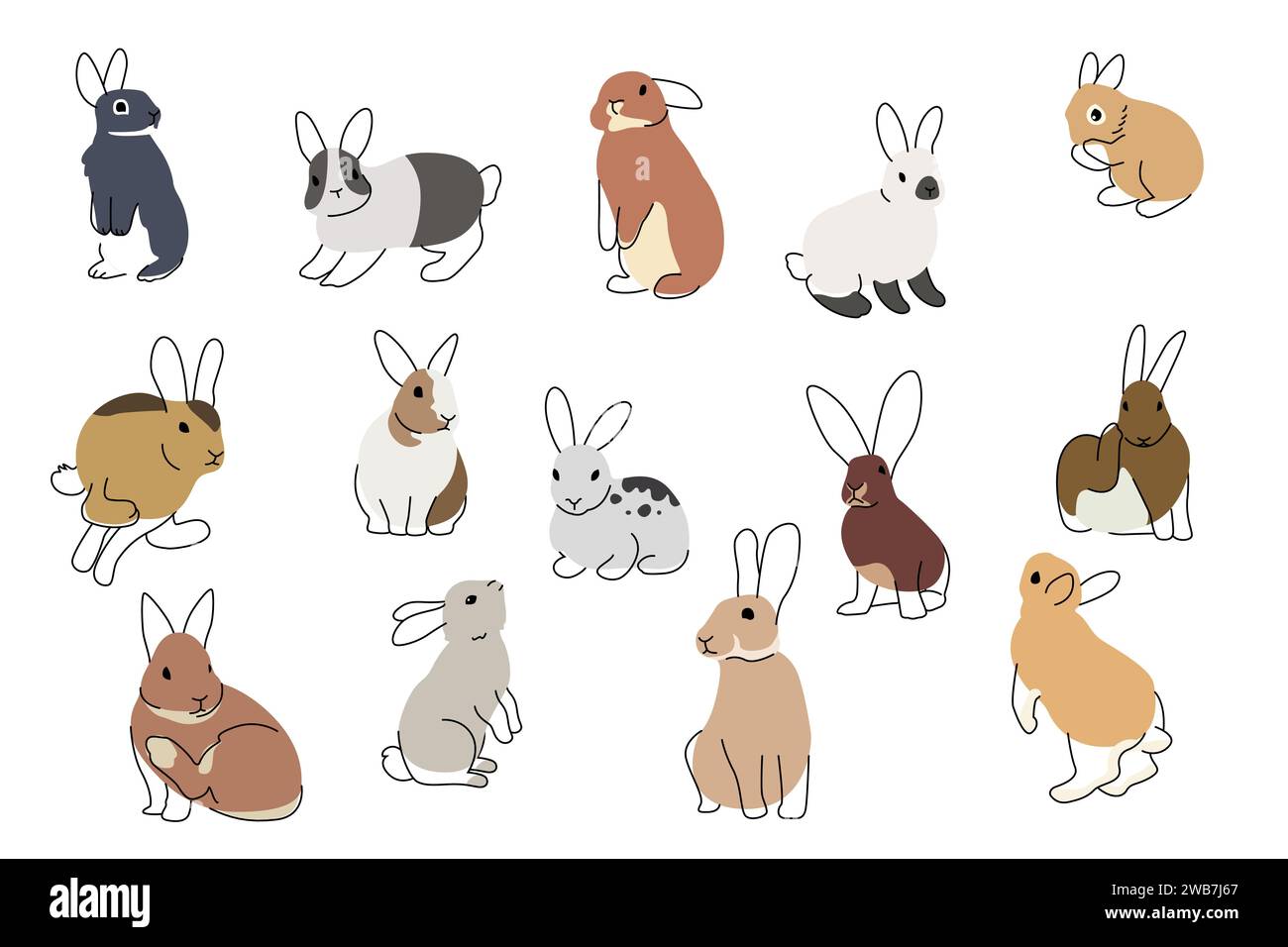 Une illustration vectorielle de différentes icônes mignonnes de lapins Illustration de Vecteur