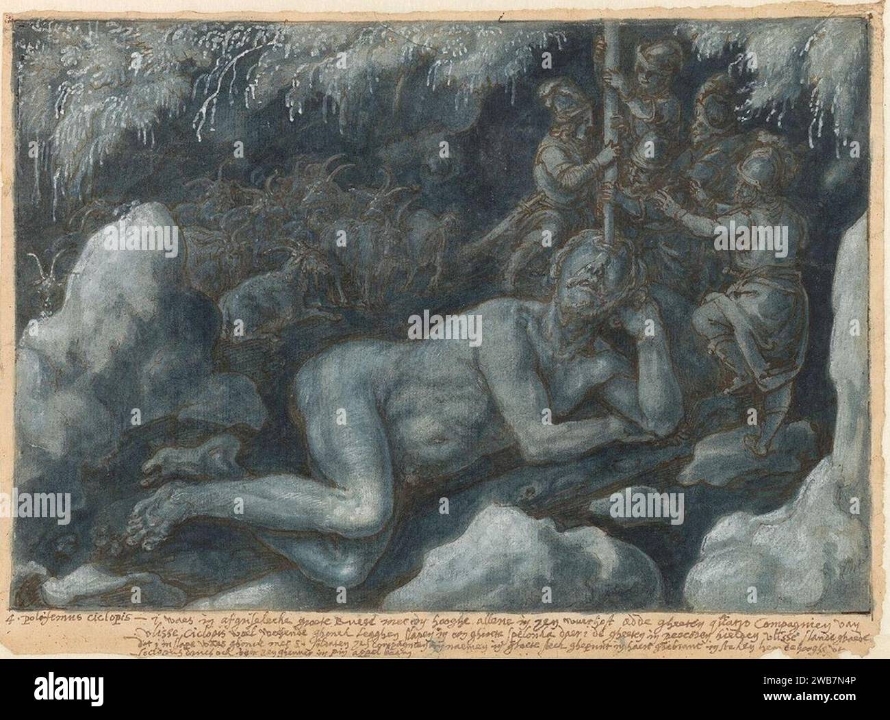 Stradanus - Ulysse et le Cyclope Polyphemus. Banque D'Images