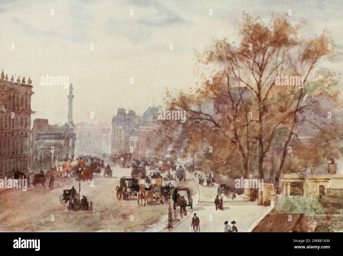 Whitehall le groupe d'arbres en forme d'éventail se trouve dans le domaine de Montagu House.painting by Herbert Marshall, 1905 Herbert Menzies Marshall (1 août 1841 - 2 mars 1913) était un aquarelle et illustrateur anglais, et plus tôt dans la vie un joueur de cricket. Banque D'Images