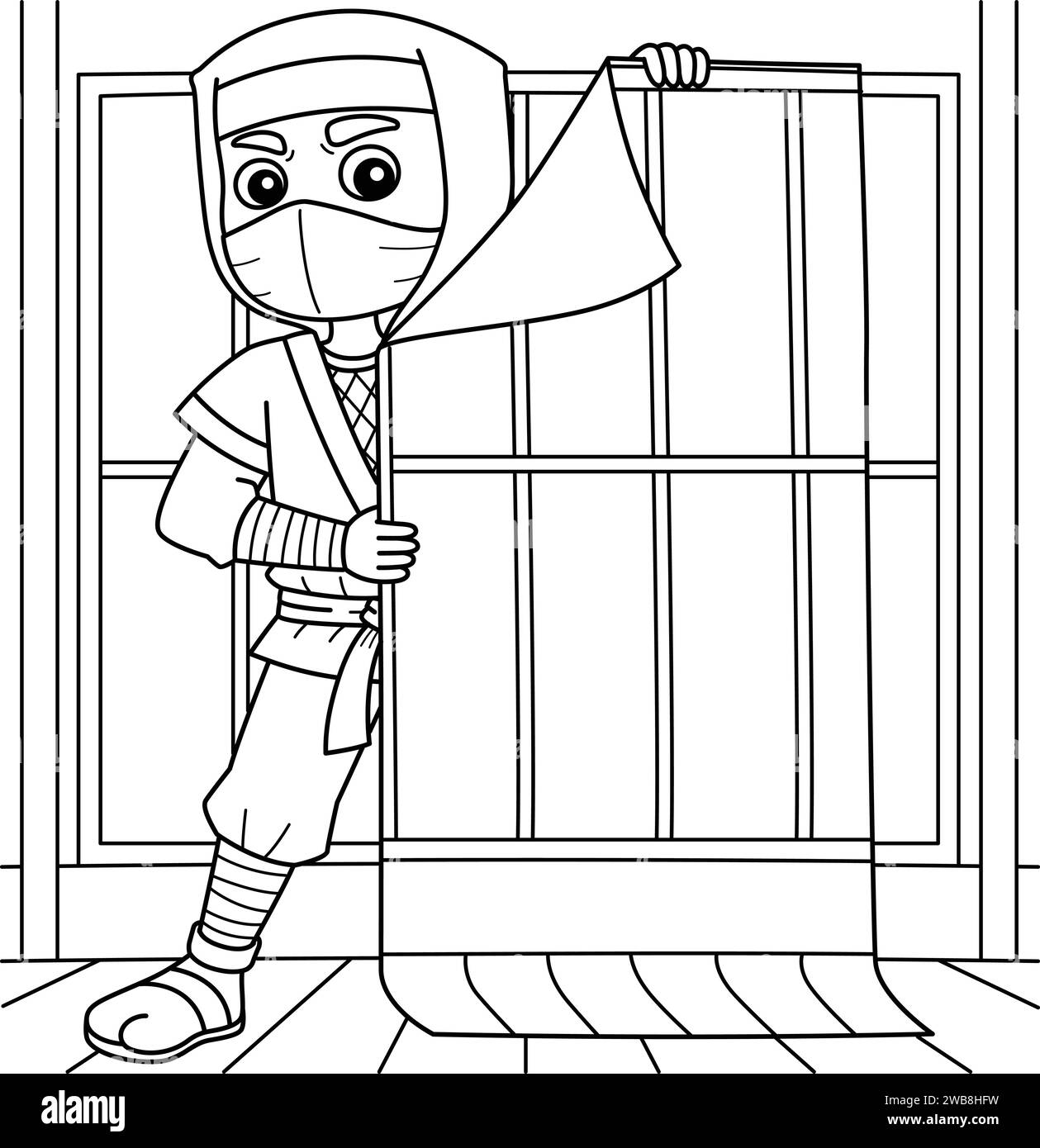 Page de coloriage Ninja Hiding pour les enfants Illustration de Vecteur