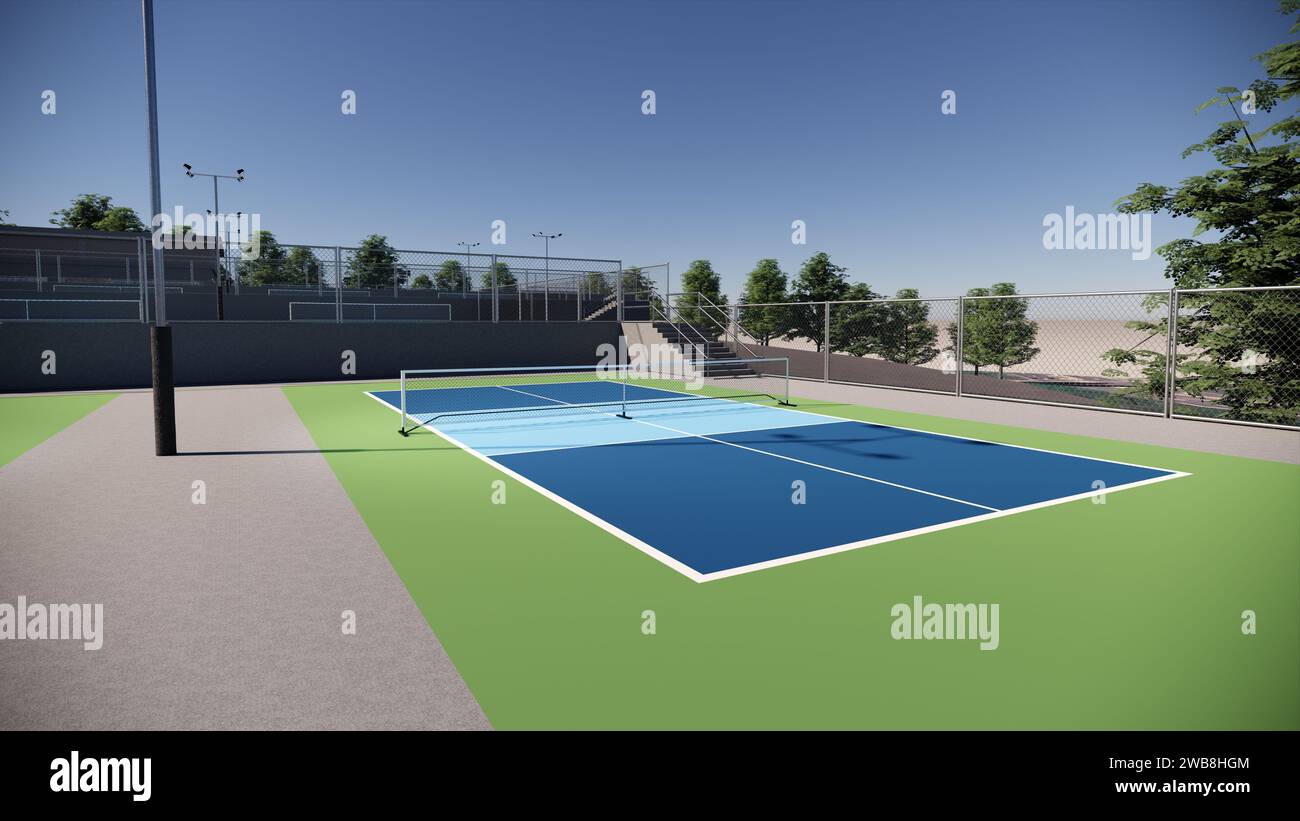 rendu 3d de l'illustration du terrain de pickleball intérieur Banque D'Images