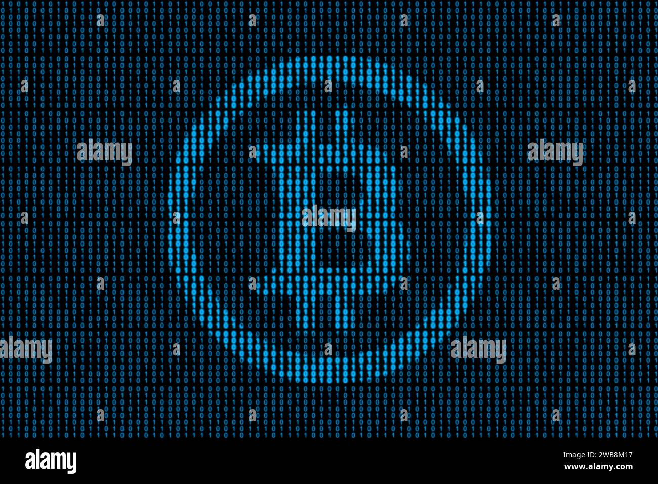 Message subliminal d'un signe Bitcoin caché dans le code binaire. Banque D'Images