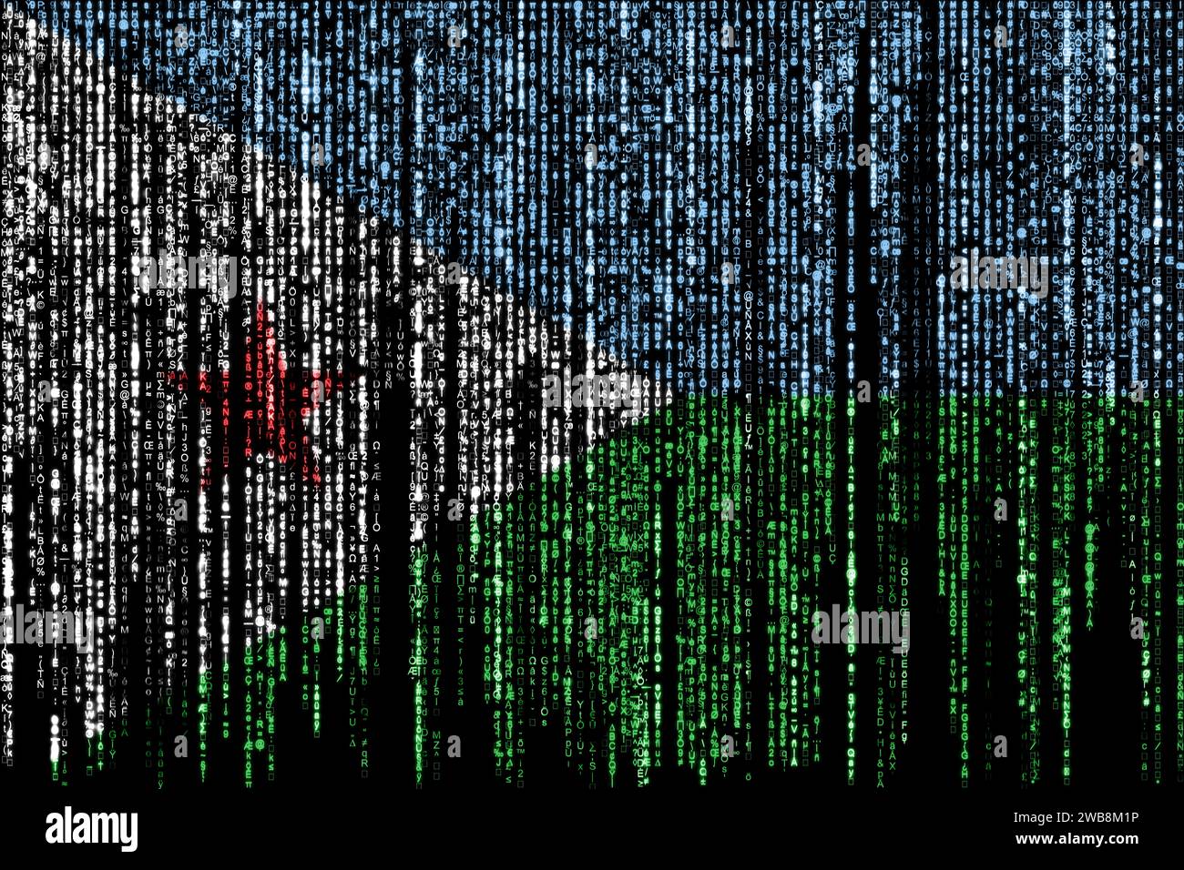 Drapeau de Djibouti sur un ordinateur codes binaires tombant du haut et s'estompant. Banque D'Images