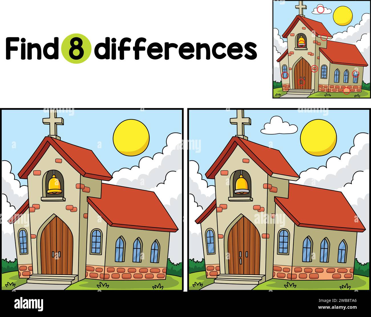 Église chrétienne trouver les différences Illustration de Vecteur