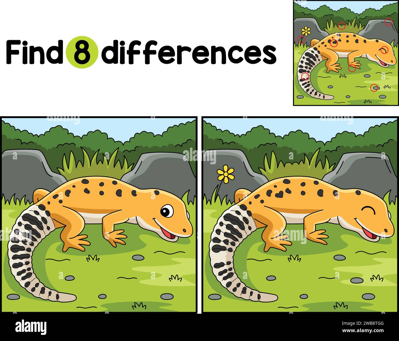 Leopard Gecko Animal trouver les différences Illustration de Vecteur