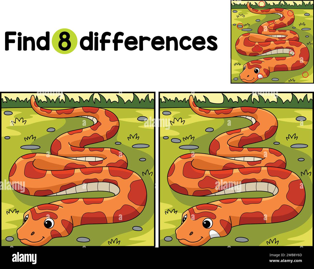 Maïs Snake Animal trouver les différences Illustration de Vecteur
