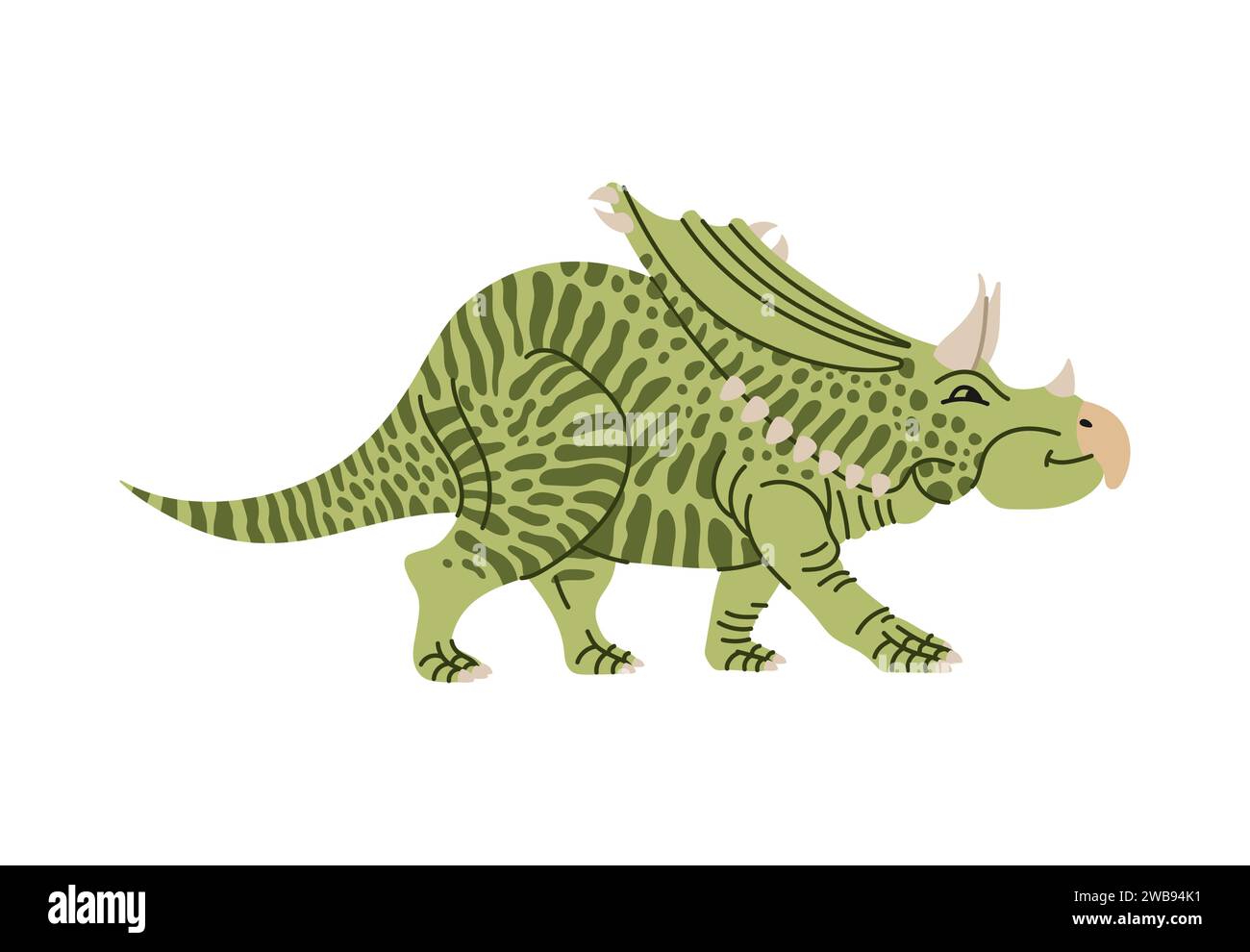 Chasmosaurus dinosaure personnage de dessin animé pour enfants jouet ou jeu, vecteur Jurassic reptile. Drôle mignon dinosaure vert dino ou Chasmosaurus avec visage de sourire pour l'éducation préhistorique des enfants ou jeu de dino Illustration de Vecteur