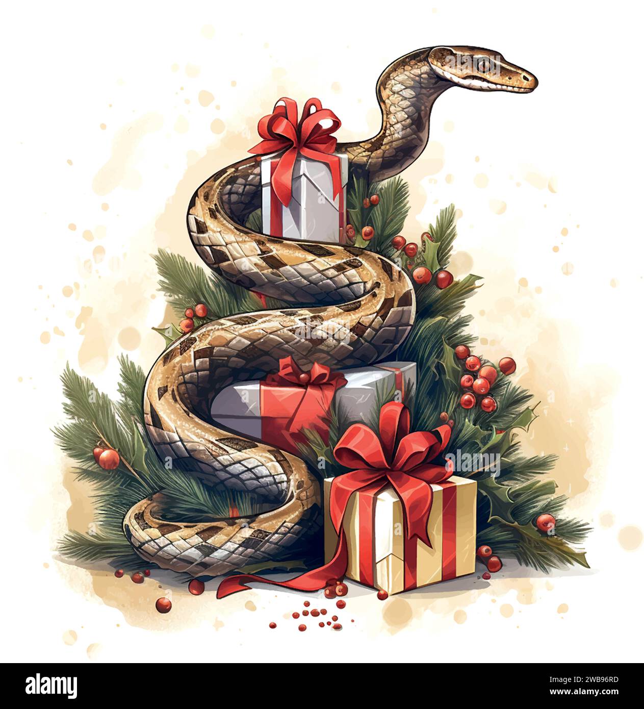Illustration de serpent de Noël sur blanc Illustration de Vecteur