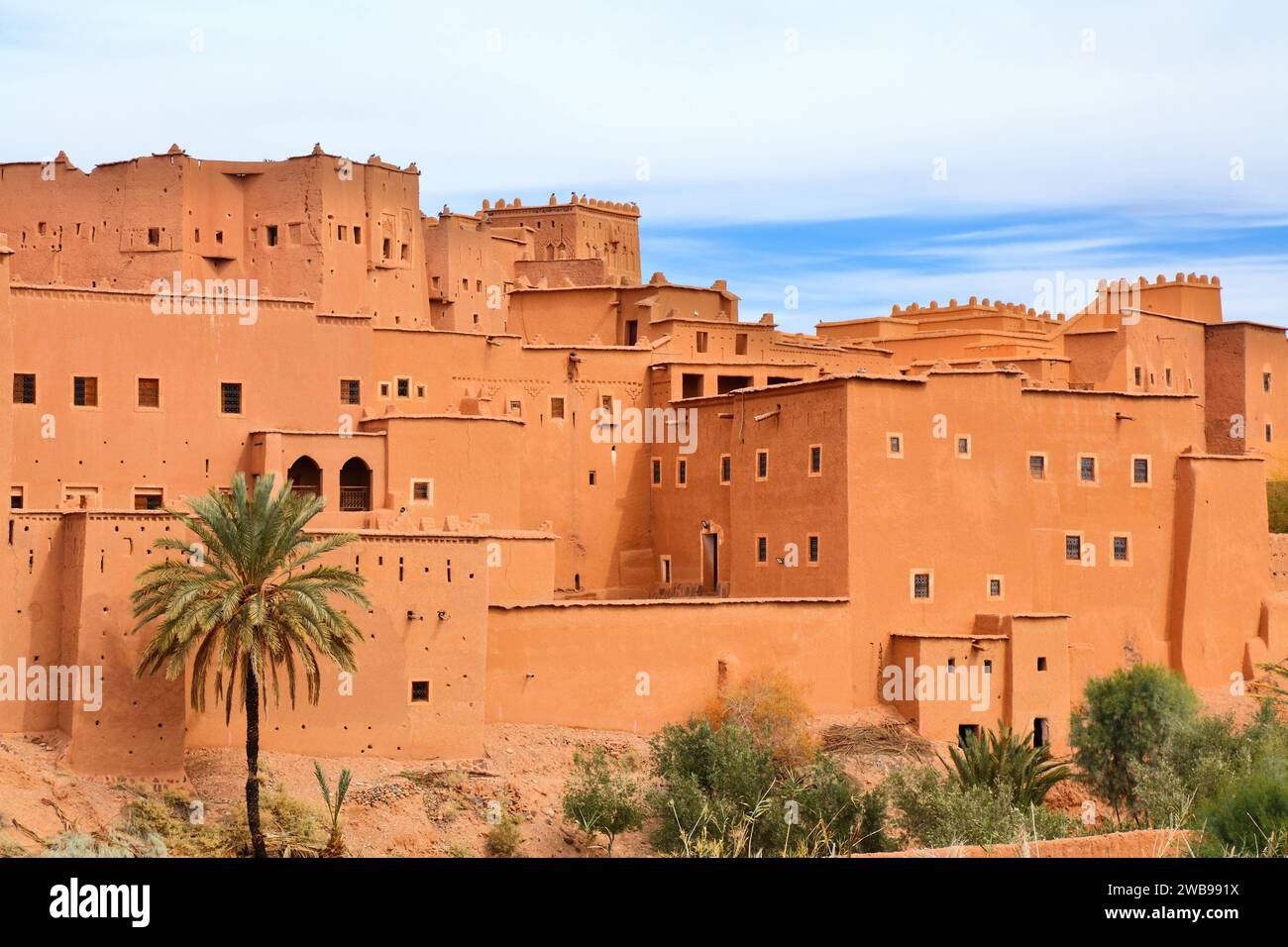 Kasbah Taourirt à Ouarzazate, Maroc. Résidence fortifiée au Maroc en brique de boue. Banque D'Images