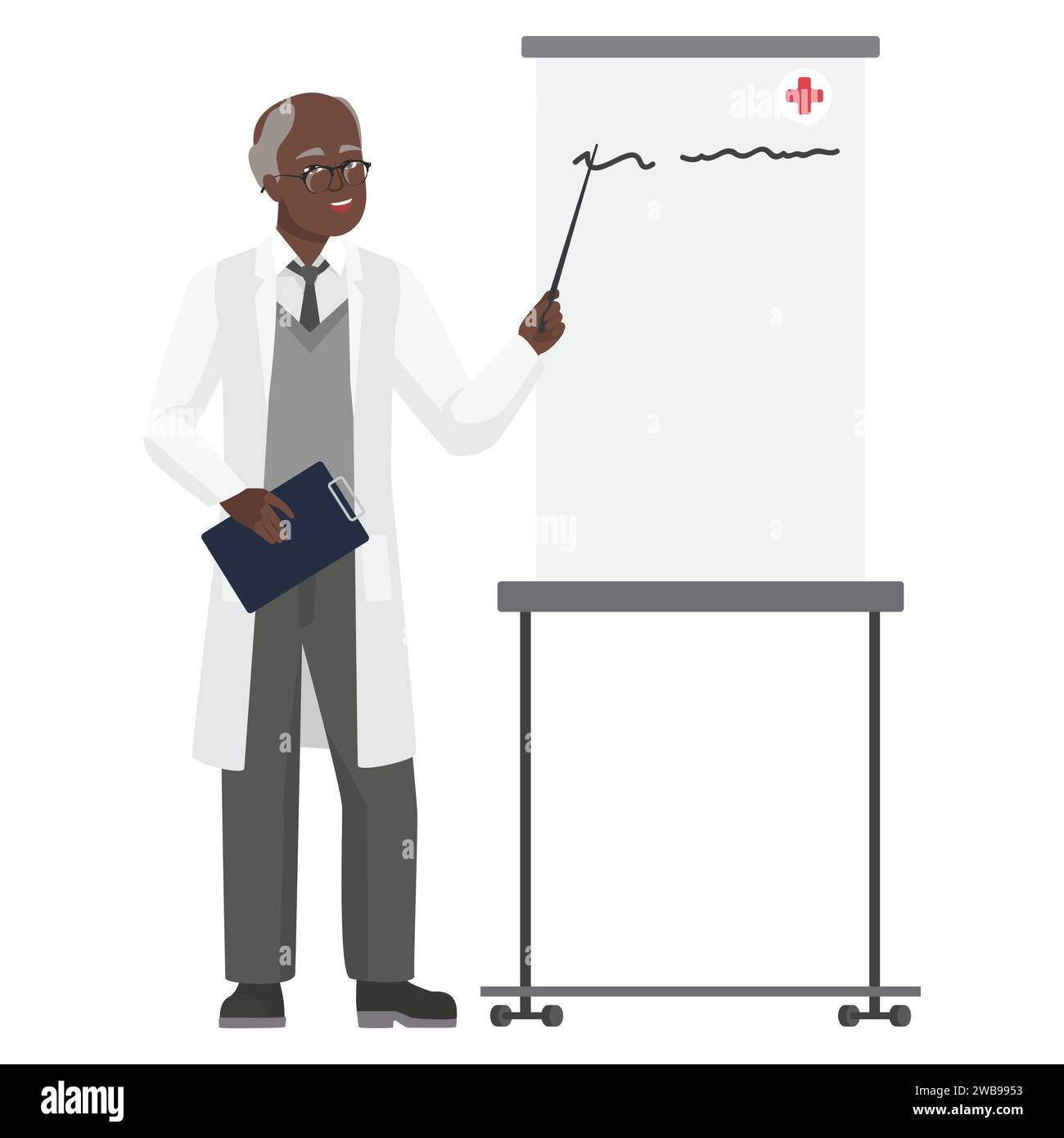 Docteur homme prenant la présentation. Travailleur médical montre l'illustration vectorielle de dessin animé de résultats de recherche Illustration de Vecteur