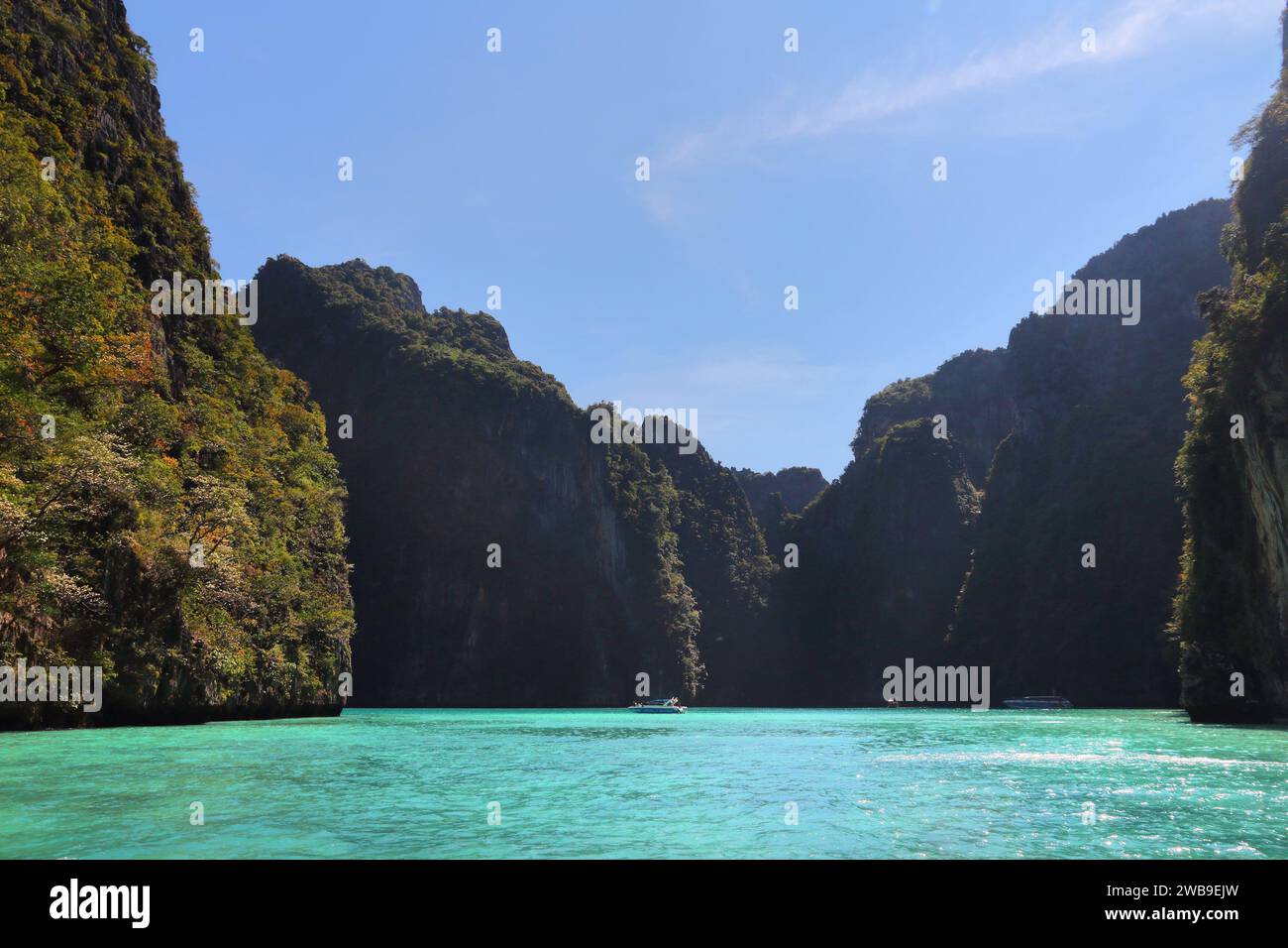 Falaises de Maya Bay. Paysage de Thaïlande - paysage de parc national marin thaïlandais. Île de Ko Phi Phi Leh dans la province de Krabi. Banque D'Images